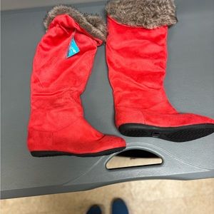 Red fur boots